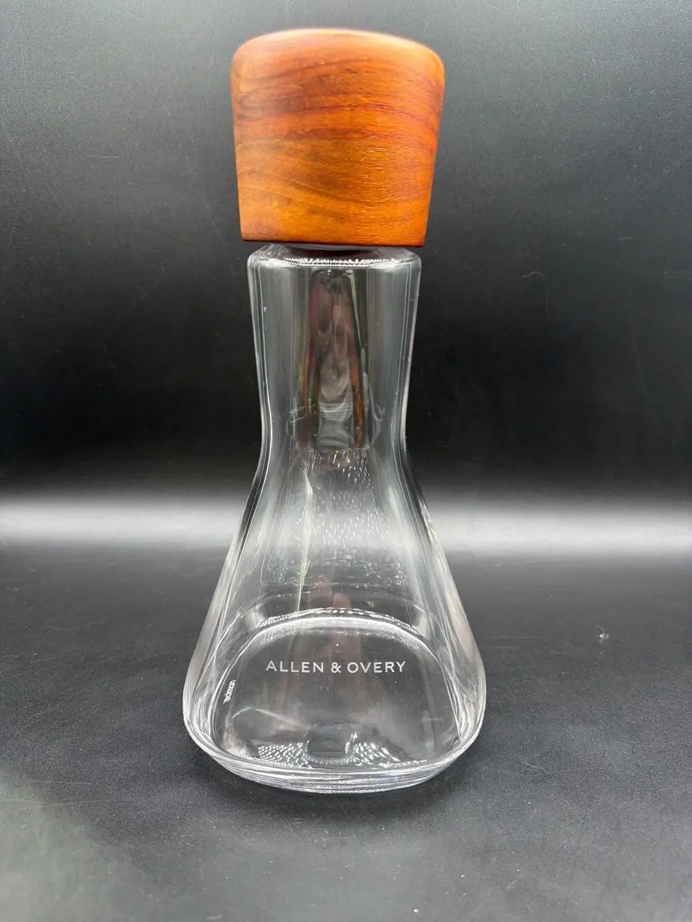 Nambé Vie Glass Decanter Acacia Wood Stopper Allen & Overy 10.5” Carafe
